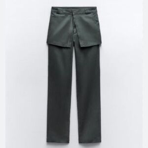 💚💙ZARA DUCK GREEN PANTS WITH ZIP SKIRT OVERLAY💚💙SZ XS -NWT